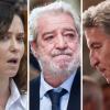 La presidenta de la Comunidad de Madrid, Isabel Díaz Ayuso; su jefe de gabinete y exsecretario de Estado de Comunicación Miguel Ángel Rodríguez; y el líder del PP nacional, Alberto Núñez Feijóo; en sendas imágenes de archivo, respectivamente.