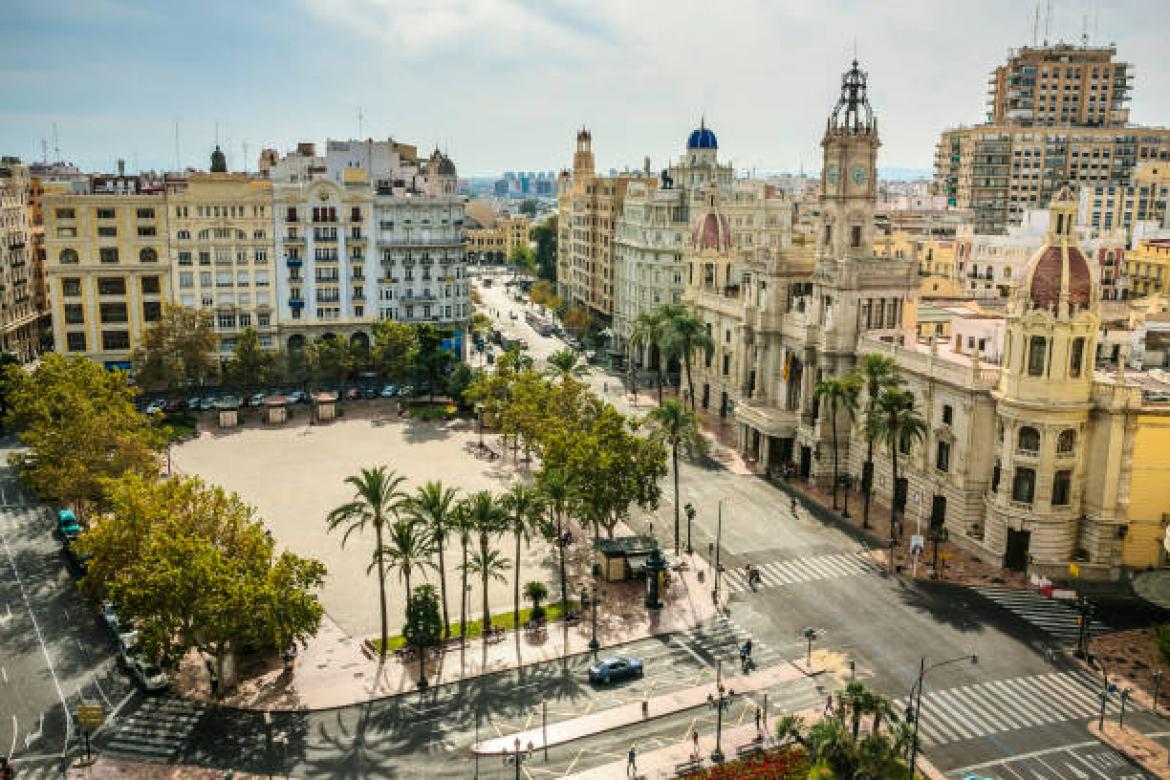 Town Hall Square from Atico Ateneo Lounge. Valencia. Comunidad Valenciana. Spain
