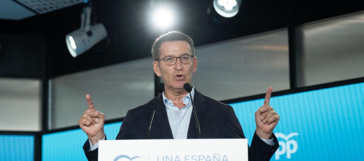El líder del Partido Popular, Alberto Núñez Feijóo, durante un encuentro sectorial de su partido sobre economía en Barcelona este 26 de junio.