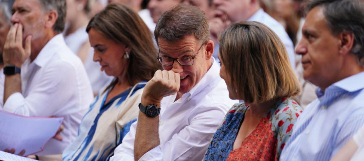 El líder del Partido Popular, Alberto Núñez Feijóo, durante un acto del partido en Salamanca el 25 de junio.