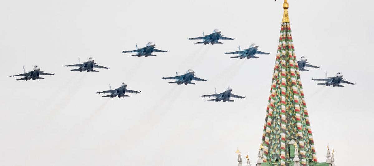 Varios cazas rusos Su-30SM, SU-35S y SU-34, en una imagen de archivo.