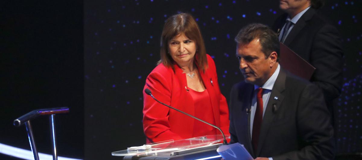 Los tres candidatos a las elecciones generales de Argentina, Javier Milei, Patricia Bullrich y Sergio Massa.