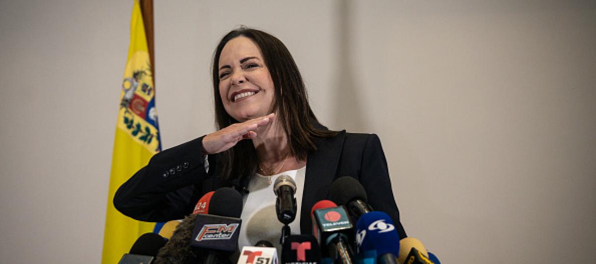 María Corina Machado, líder candidata oposición Vente Venezuela, tras conocer su victoria en las primarias para las presidenciales.