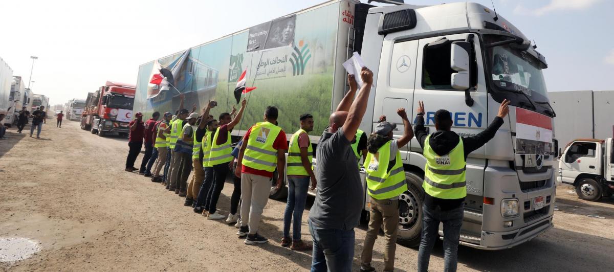 Uno de los camiones que han formado parte del convoy que ha llegado este fin de semana a Gaza.