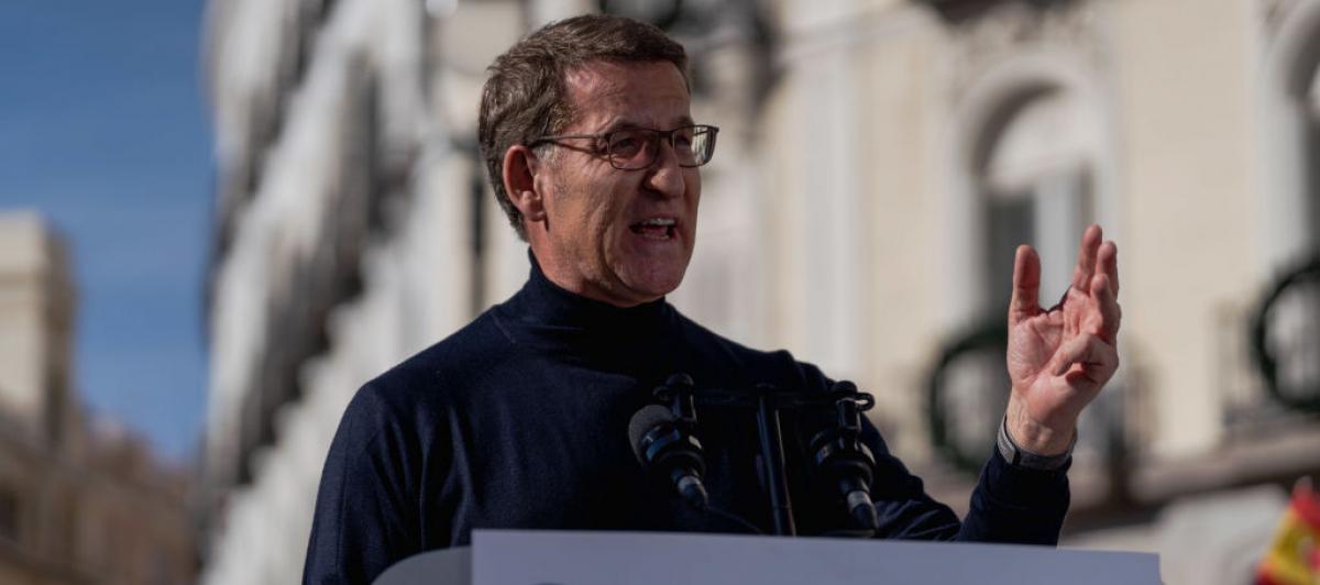 Núñez Feijóo, en la protesta contra la amnistía en la Puerta del Sol el domingo 12 de noviembre