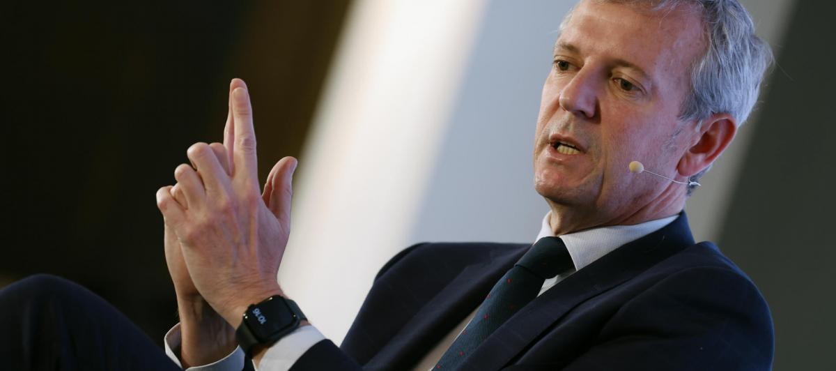 El presidente de la Xunta de Galicia, Alfonso Rueda, protagoniza un desayuno informativo celebrado en Madrid, este lunes.