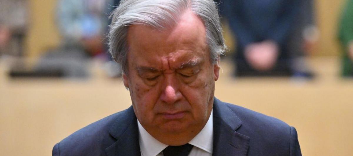 Antonio Guterres, en un acto en homenaje a miembros de la ONU muertos en Gaza