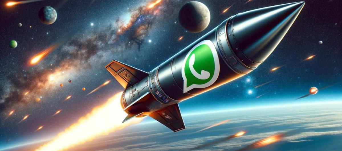 Un cohete con el logo de WhatsApp rumbo al espacio