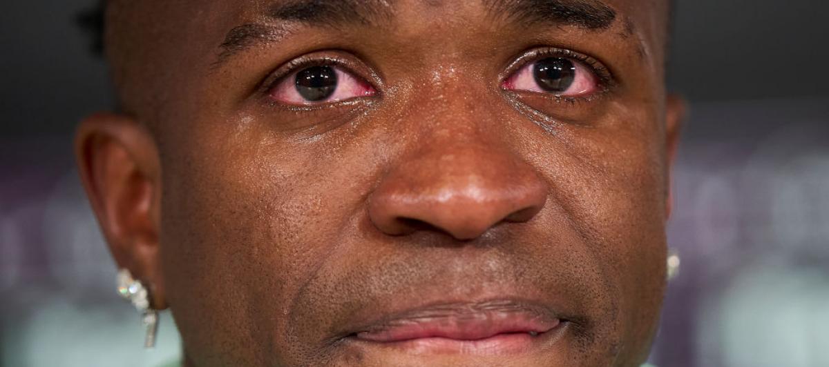 Vinicius, llorando en la rueda de prensa