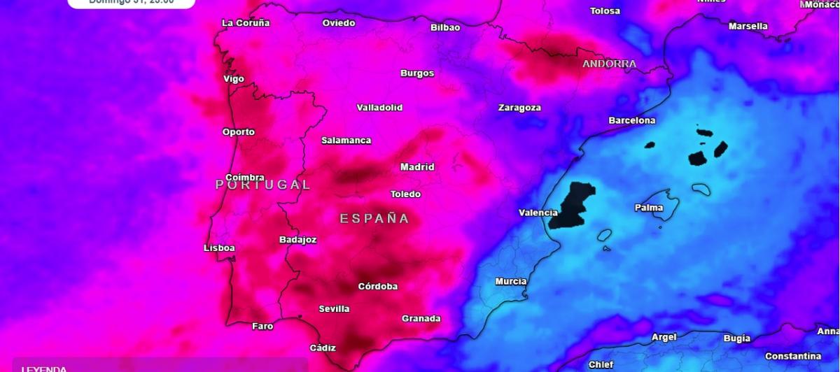 Mapa de precipitación acumulada hasta el domingo 31 de marzo