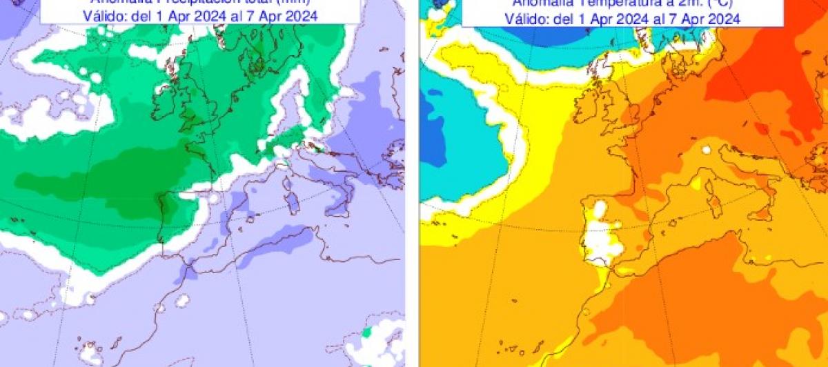 Mapa de previsión de España a comienzos de abril