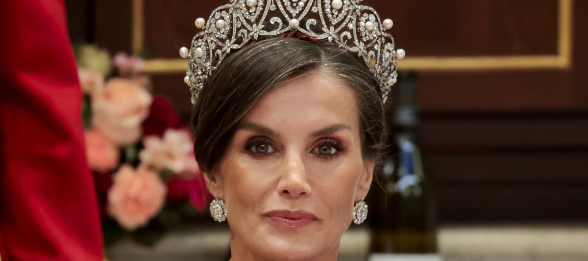 La reina Letizia, en la cena de gala del viaje oficial a Países Bajos este miércoles.