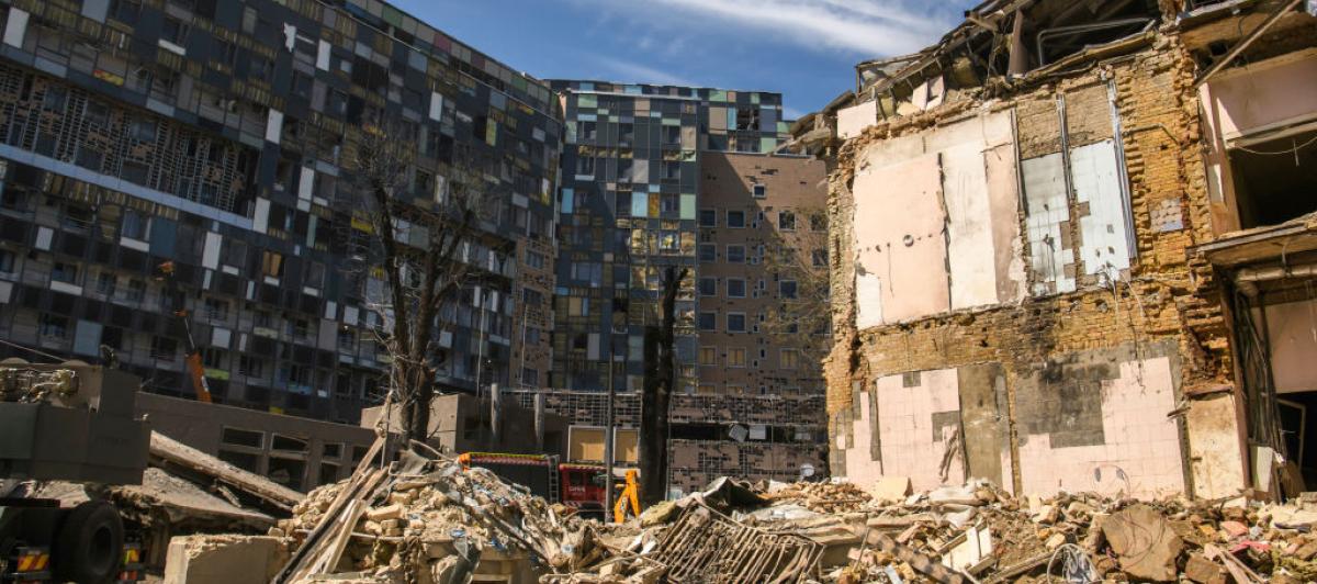 Restos del hospital infantil que ha bombardeado Rusia en Kiev, la capital de Ucrania.