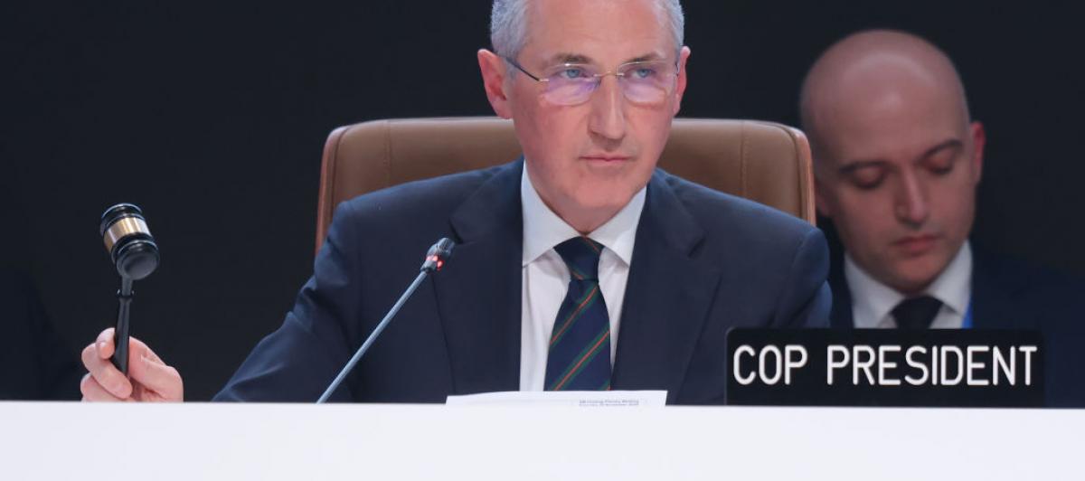 Imagen de archivo del presidente de la última cumbre climática COP29, Mukhtar Babayev, en Bakú (Azeirbayán).