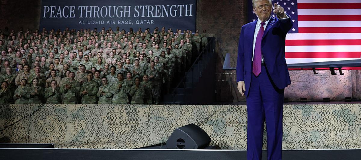 Donald Trump, ante los militares estadounidenses en la base Al Udeid en su reciente visita a Catar
