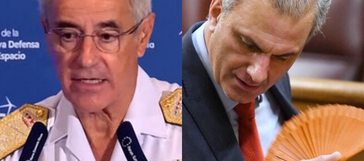 El jefe del Estado Mayor de la Armada, el almirante general Antonio Piñeiro; y el diputado de Vox Javier Ortega Smith; en sendas imágenes, respectivamente.