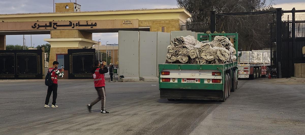 Imagen de camiones en Rafah el 19 de octubre de 2025.