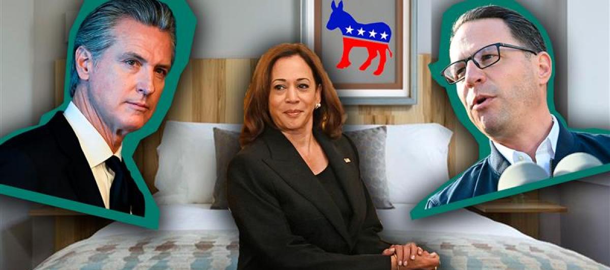 Fotomontaje con la exvicepresidenta de EEUU Kamala Harris y otras figuras emergentes en el Partido Demócrata, como el gobernador de California, Gavin Newson, y el de Pensilvania, Josh Saphiro.