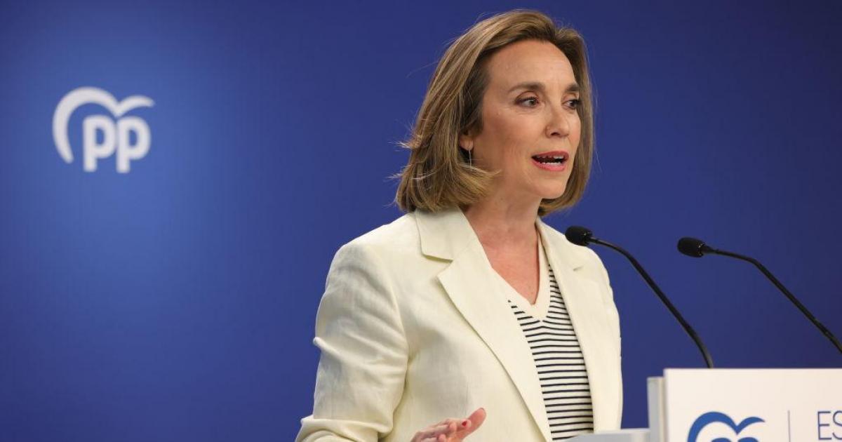 Cuca Gamarra en una rueda de prensa reciente en la sede del Partido Popular en Madrid.