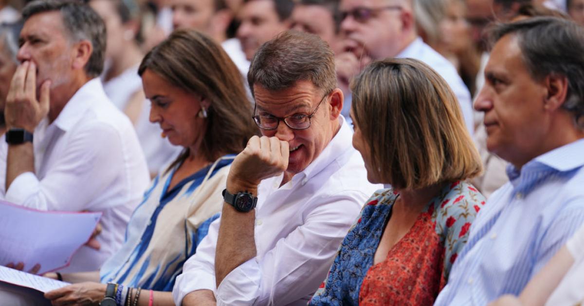 El líder del Partido Popular, Alberto Núñez Feijóo, durante un acto del partido en Salamanca el 25 de junio.