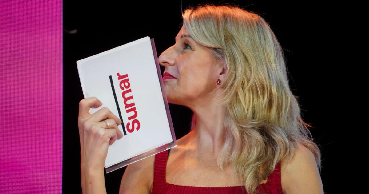 Yolanda Díaz, vicepresidenta segunda del Gobierno, ministra de Trabajo y candidata de Sumar, durante un acto de campaña en Valencia este 8 de julio.