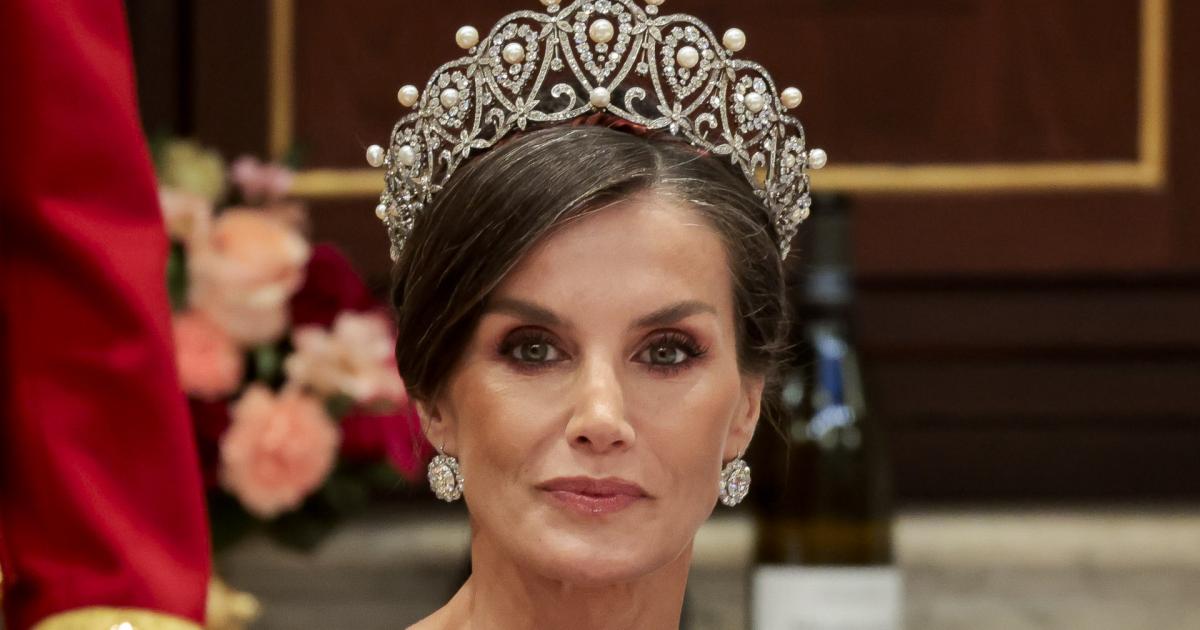 La reina Letizia, en la cena de gala del viaje oficial a Países Bajos este miércoles.
