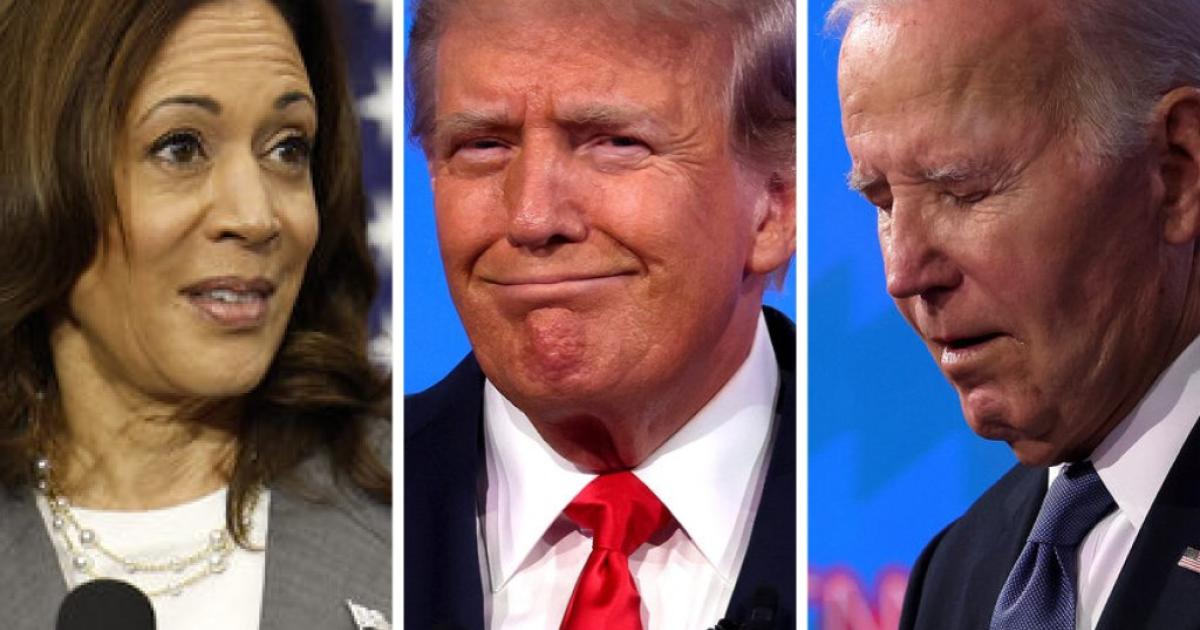 La vicepresidenta de EEUU Kamala Harris, el expresidente Donald Trump y el presidente Joe Biden; en sendas imágenes de archivo.