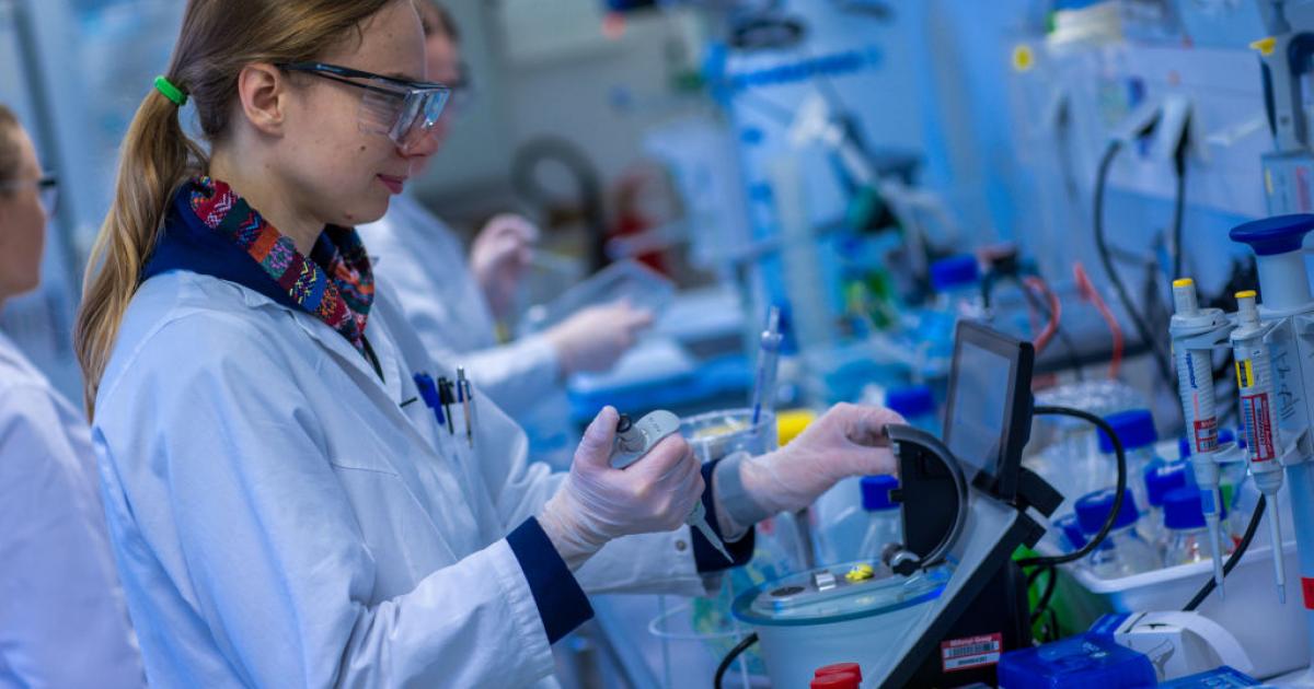 Una investigadora, trabajando en un laboratorio