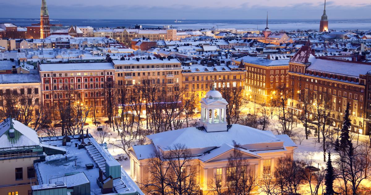 Imagen de archivo de vistas aéreas de Helsinki (Finlandia).