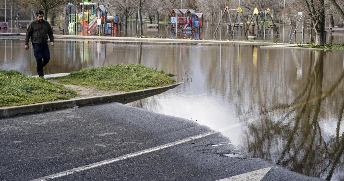 Vista de la crecida de los ríos Adaja y Chico por el deshielo y la lluvia caída en los últimos días a su paso por la ciudad de Ávila, por lo que se ha precintado el parque de El Soto y sus aledaños que continúan anegados. Once comunidades continúan este martes con aviso, naranja o amarillo, por fenómenos costeros adversos, rachas de viento de hasta 70 kilómetros por hora y por abundantes y persistentes lluvias, que en puntos de Andalucía acumularán hasta 80 litros en 12 horas, informa la Aemet en su página web.