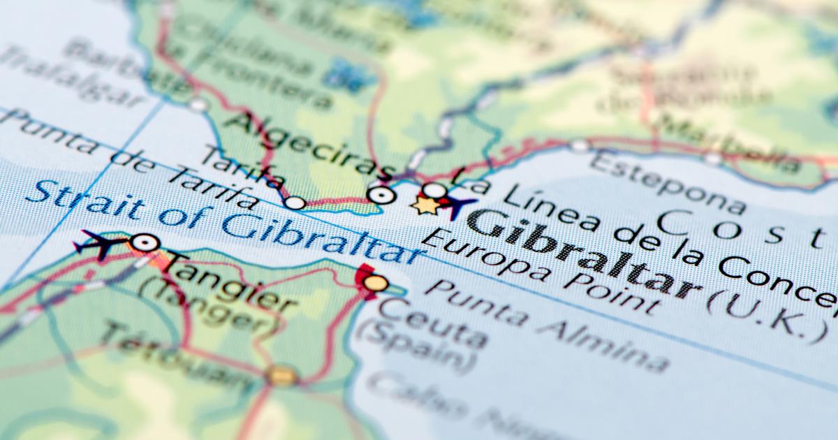 Imagen de un mapa enfocado sobre Gibraltar.