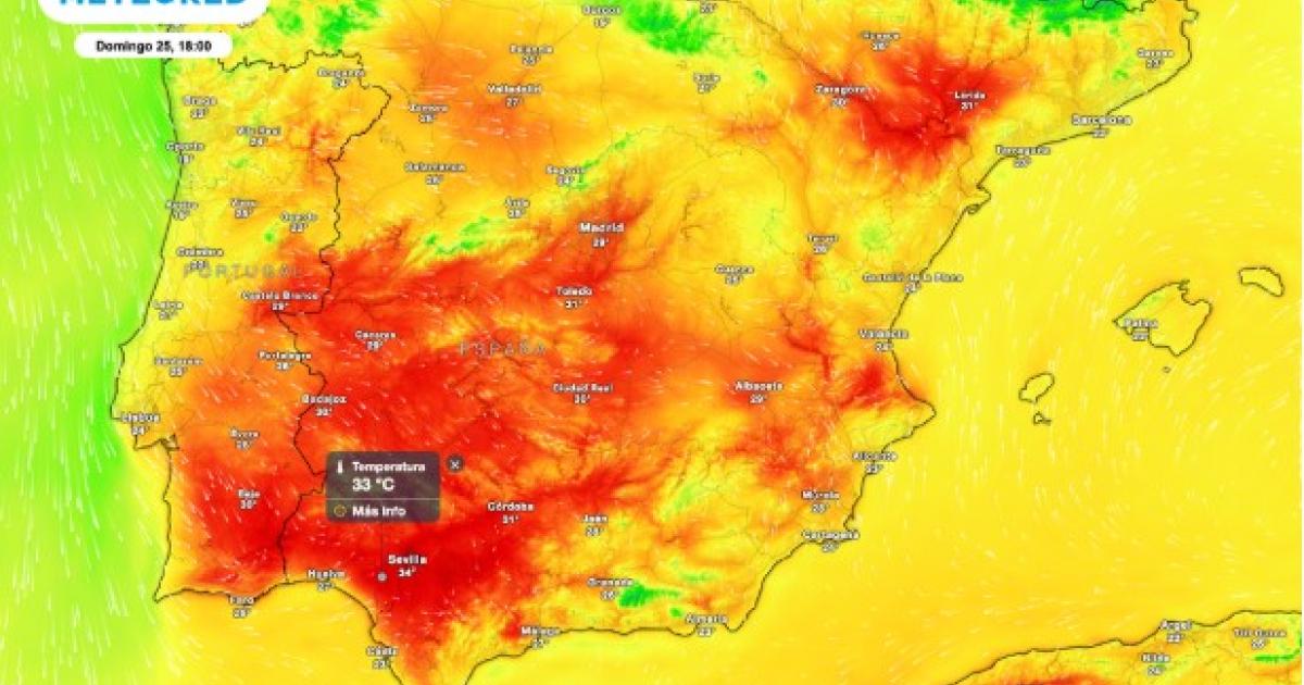 Mapa de temperaturas de Meteored para este fin de semana