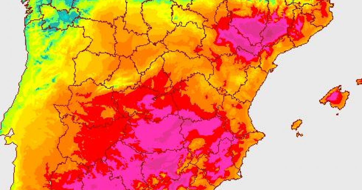 Mapa de temperaturas máximas del sábado 14 de junio de 2025