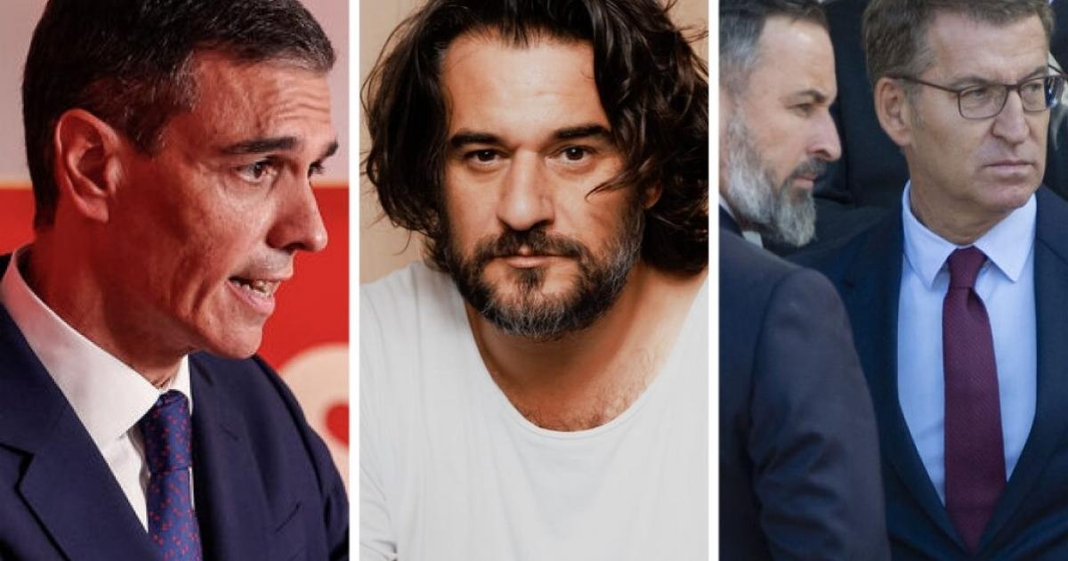El presidente del Gobierno, Pedro Sánchez; el periodista Manuel Jabois, y los líderes del PP y Vox, Alberto Núñez Feijóo y Santiago Abascal, respectivamente; en sendas imágenes de archivo.
