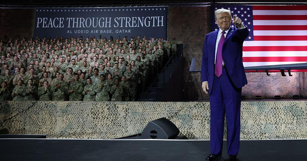 Donald Trump, ante los militares estadounidenses en la base Al Udeid en su reciente visita a Catar