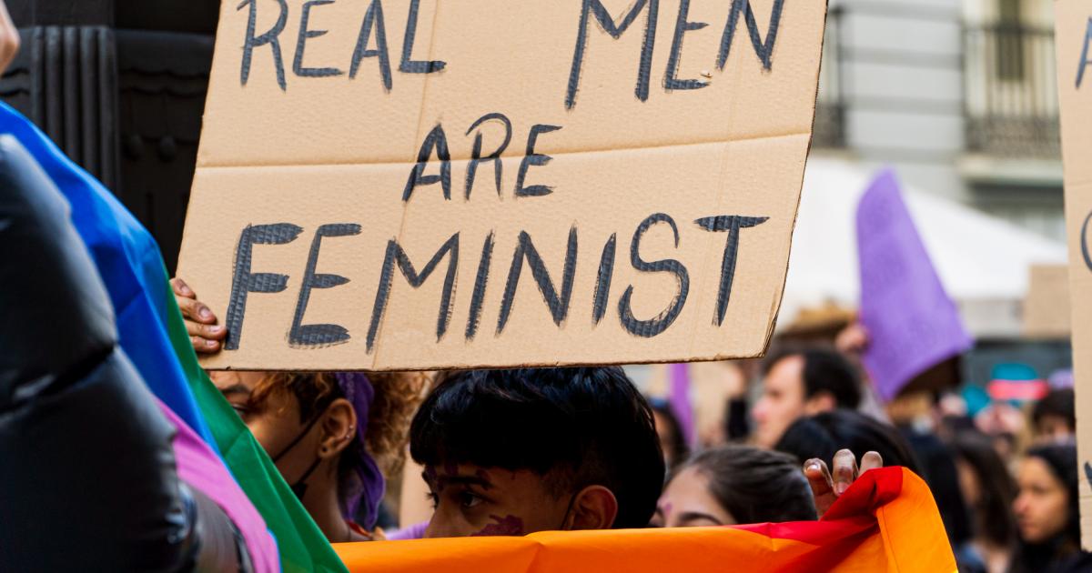Imagen de archivo de una pancarta vista en la manifestación del 8M en Madrid.