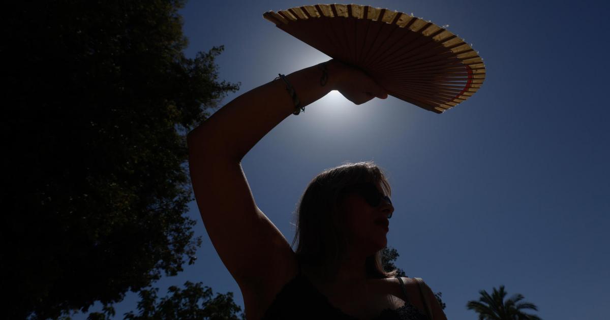 Una mujer se protege con un abanico del sol en Córdoba.