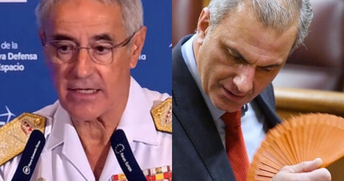 El jefe del Estado Mayor de la Armada, el almirante general Antonio Piñeiro; y el diputado de Vox Javier Ortega Smith; en sendas imágenes, respectivamente.