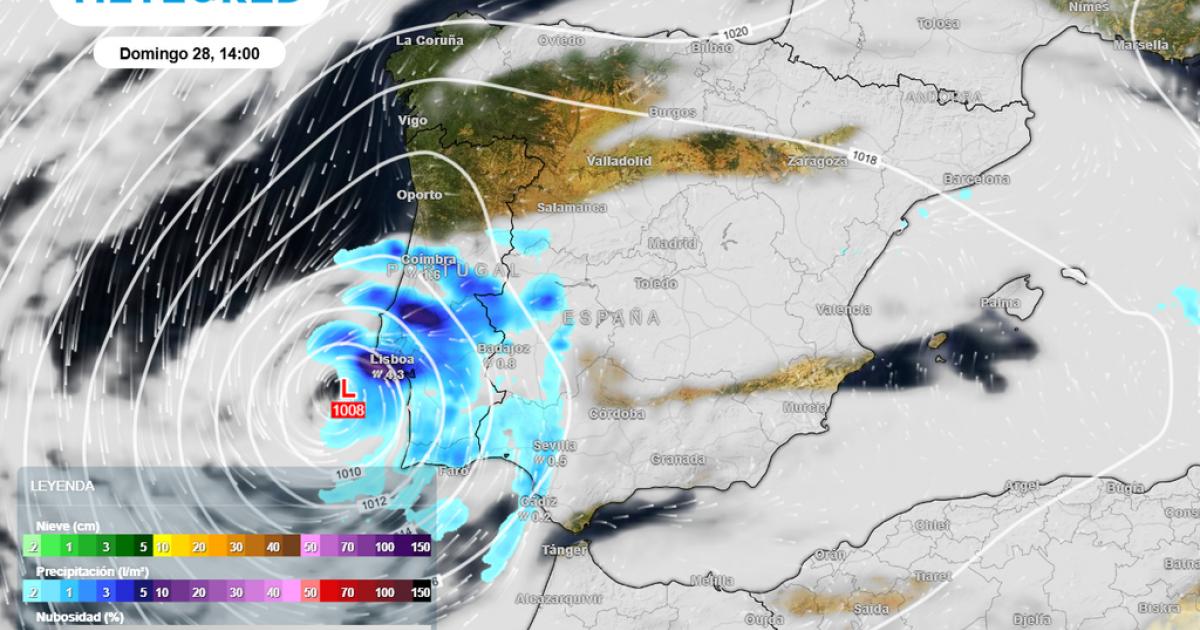 Mapa de previsión de precipitaciones de cara al domingo 28 de septiembre de 2025