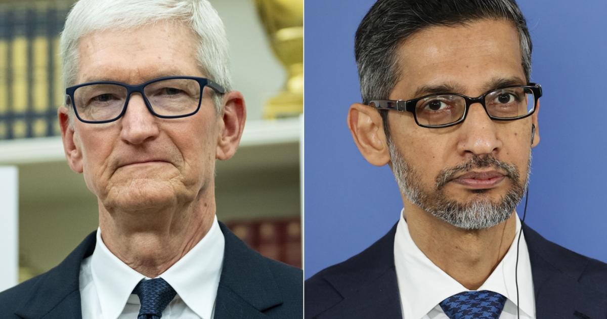 El CEO de Apple, Tim Cook, y el CEO de Google, Sundar Pichar.