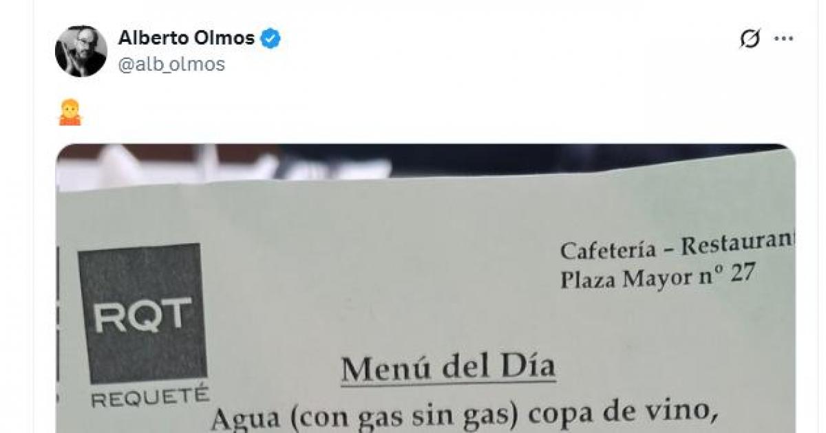 El tuit con el menú del día del restaurante Requeté, de Cáceres.