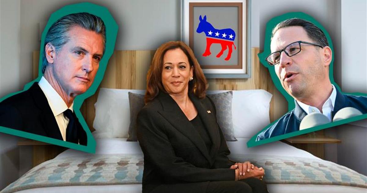 Fotomontaje con la exvicepresidenta de EEUU Kamala Harris y otras figuras emergentes en el Partido Demócrata, como el gobernador de California, Gavin Newson, y el de Pensilvania, Josh Saphiro.