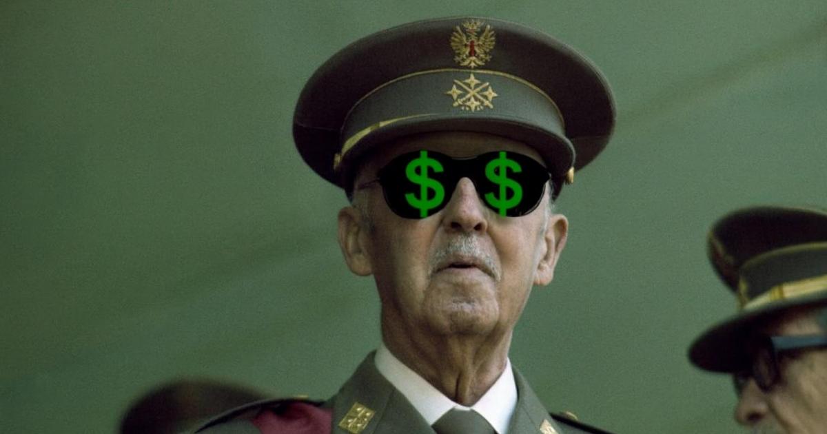 El dictador Francisco Franco, en una imagen modificada por la IA en la que aparece con gafas negras con el símbolo del dólar.