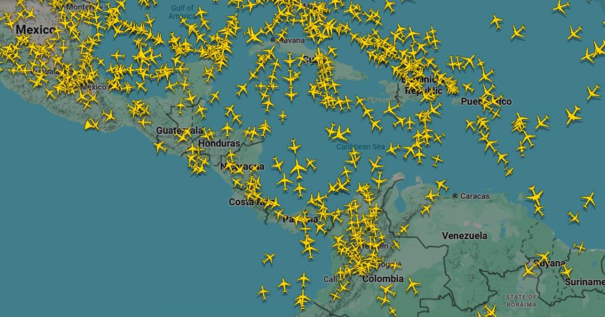 Vista aérea de Venezuela y su entorno este lunes por la tarde (horario local)