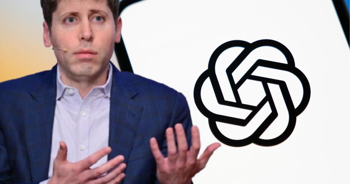 Fotomontaje de Sam Altman, junto al logo de OpenAI.