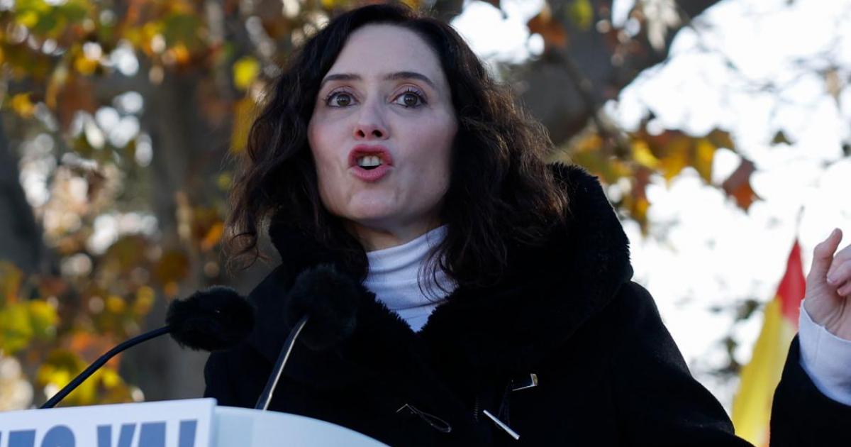 Isabel Díaz Ayuso, en la manifestación del PP de este domingo en Madrid.