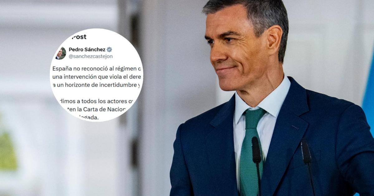 Foto de archivo de Pedro Sánchez, junto al tuit que ha puesto sobre la situación en Venezuela.