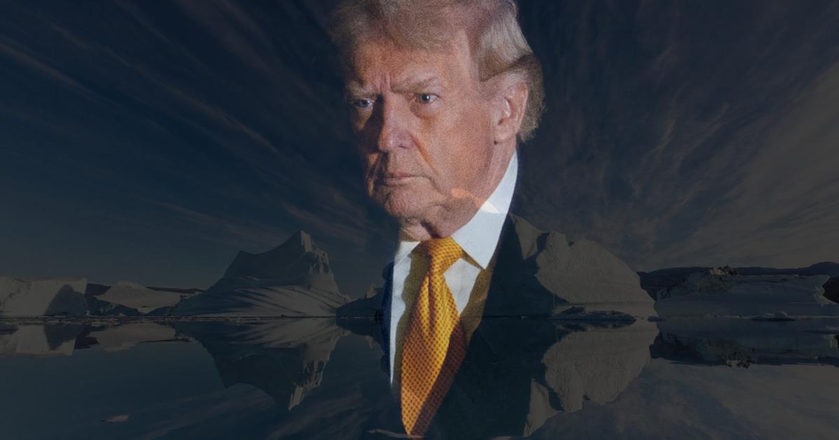 El presidente de EEUU, Donald Trump, sobre una imagen de bloques de hielo en Groenlandia.