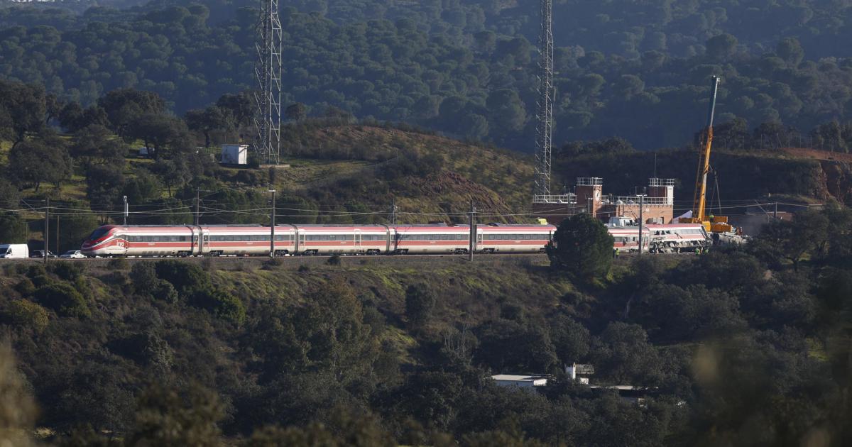 ADAMUZ (CÓRDOBA), 20/01/2026.- Varias grúas trabajan sobre el tren de Iryo accidentado, en el lugar de descarrilamiento de los trenes en el accidente ferroviario de Adamuz (Córdoba). EFE/Jorge Zapata
