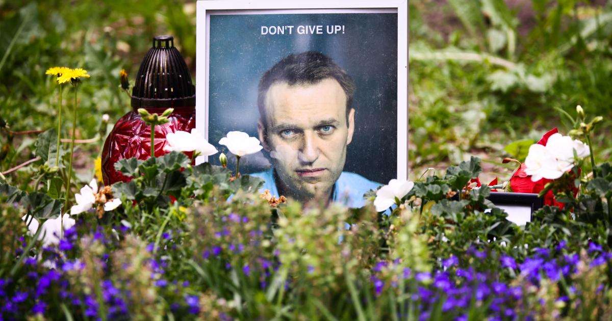 Una pancarta con la imagen de Alexei Navalni.